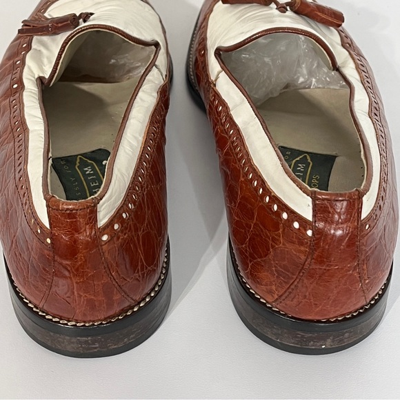 Florsheim Brown White Croc Print Leather Oxfords
